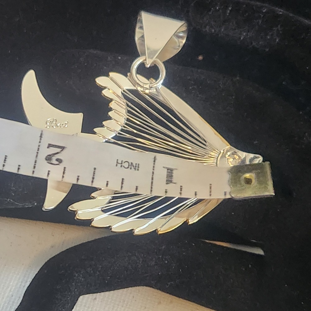 Best Angel Fish Pendant Two Tone Silver Gold Nautical Tropical Sea Life Jewelry - Picture 8 of 9